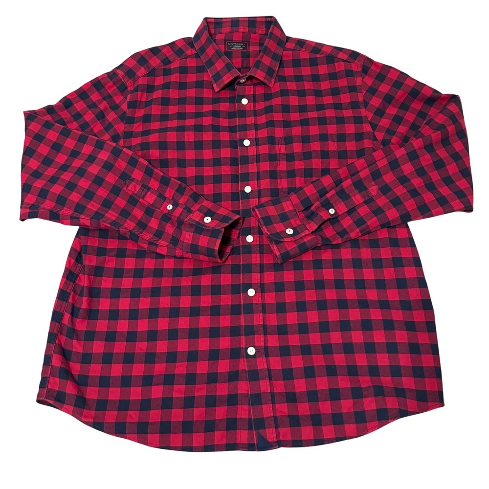 UNTUCKit Mens XL Red Black Buffalo Plaid Long Sleeve Flannel Button Down Shirt